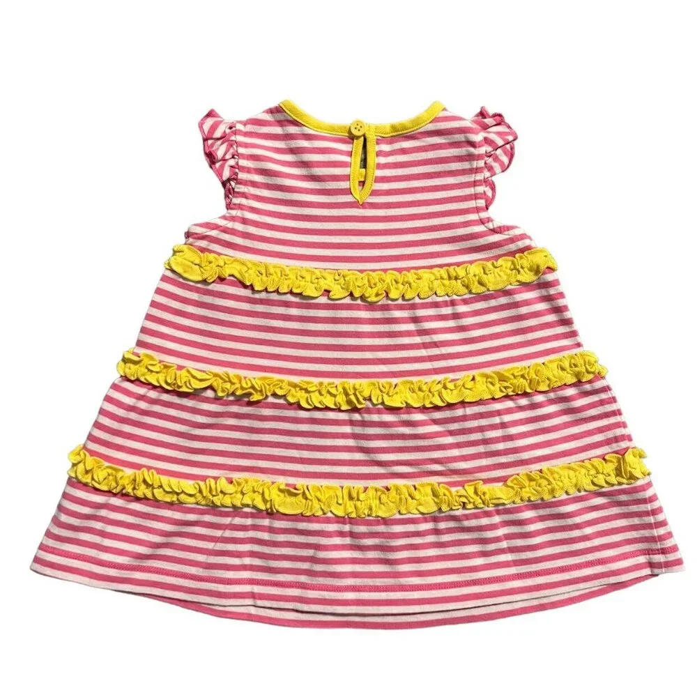 Hanna Andersson Sz 60 (3-6m) Pink & Yellow Striped Ruffle Dress